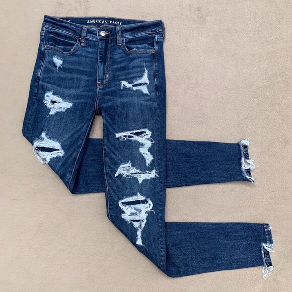 American Eagle Outfitters Next Level Stretch Distressed Super Hi-Rise Jeggings - Picture 2 of 15